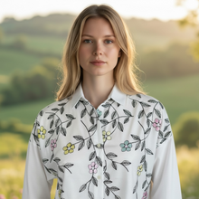 Load image into Gallery viewer, Rosso35 White Cotton Shirt w/Embroidered Floral
