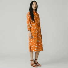 Load image into Gallery viewer, Rosso35 Cotton 3/4 Sleeve Shirt Dress - Orange Print
