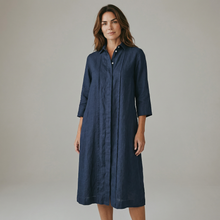 Load image into Gallery viewer, Rosso 35 Linen Garment Dyed Midi Shirt Dress Navy
