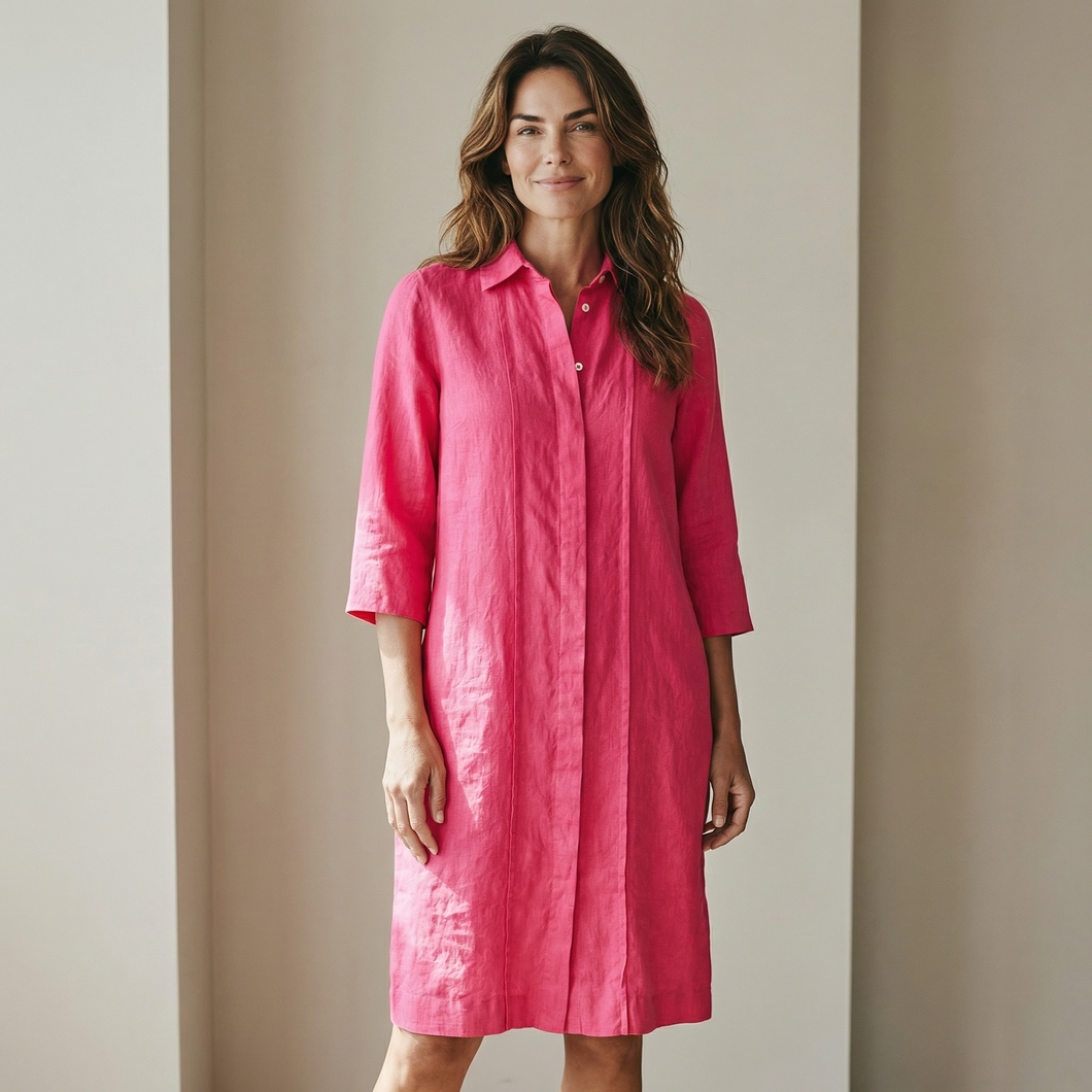 Rosso 35 Linen Garment Dyed Midi Shirt Dress Pink