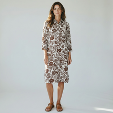 Load image into Gallery viewer, Rosso 35 Linen 3/4 Sleeve Dress with Brown Floral Print

