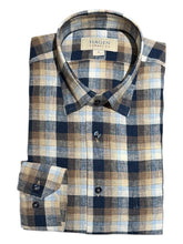 Load image into Gallery viewer, Hagen Washed Cotton Sport Shirt - Navy and Tan Plaid
