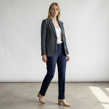Load image into Gallery viewer, E&amp;F Double Side Slit Ankle Pant Navy
