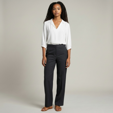 Load image into Gallery viewer, E&amp;F Elastic Waist Linen Blend Pants in Black
