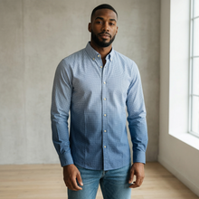 Load image into Gallery viewer, Bob Woven Shirt Blue Gingham Ombre
