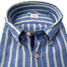 Load image into Gallery viewer, GMF Cotton Poplin Shirt Blue and Yellow Stripe
