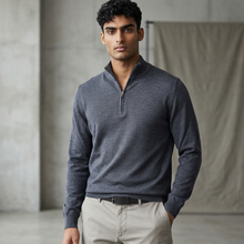 Load image into Gallery viewer, Gran Sasso 1/4 Zip Merino Wool Sweater Indigo
