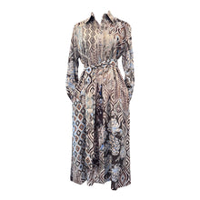 Load image into Gallery viewer, Camicetta Snob LS Satin Shirt Dress - Blue/Brown Ikat
