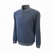 Load image into Gallery viewer, T&amp;V Wool Blend Button Mock Sweater - Indigo
