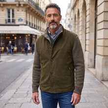 Load image into Gallery viewer, Manto Luxe Jacket w/ Olive Suede Body and Cashmere Sleeves

