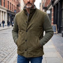 Load image into Gallery viewer, Manto Luxe Jacket w/ Olive Suede Body and Cashmere Sleeves
