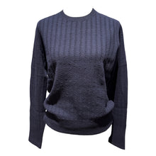 Load image into Gallery viewer, Flora Fedi Cashmere Blend Crew Sweater with Ribbed Texture Navy
