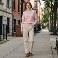 Load image into Gallery viewer, Flora Fedi Cashmere Blend Crew Sweater with Ribbed Texture Pink
