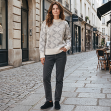 Load image into Gallery viewer, Flora Fedi Alpaca Argyle Chunky Crew Ivory/Navy
