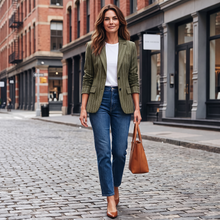 Load image into Gallery viewer, GoodMatch Stretch Blazer Olive Regimental Stripe
