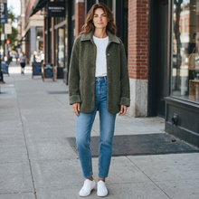 Load image into Gallery viewer, GoodMatch Short Reversible Coat Green Corduroy
