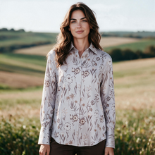Load image into Gallery viewer, Amina Rubinacci Silk Shirt in Taupe Floral
