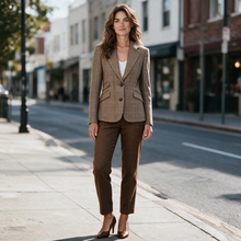 Load image into Gallery viewer, Sand Remi B Wool Blazer Brown w/Blue Windowpane
