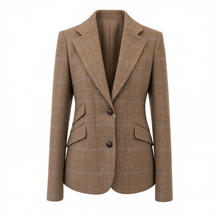 Load image into Gallery viewer, Sand Remi B Wool Blazer Brown w/Blue Windowpane
