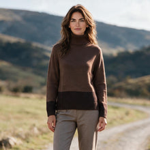 Load image into Gallery viewer, Base Color Block Turtleneck Sweater Coffee/Chocolate
