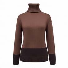 Load image into Gallery viewer, Base Color Block Turtleneck Sweater Coffee/Chocolate
