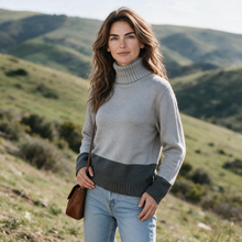 Load image into Gallery viewer, Base Color Block Turtleneck Sweater Gray/Forest

