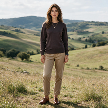 Load image into Gallery viewer, Arovescio Garment Dyed Merino Wool Crewneck Sweater Chocolate
