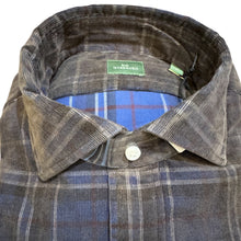 Load image into Gallery viewer, Sid Mashburn Spread Collar Sport Shirt in Olive/Blue/Bone Plaid Corduroy
