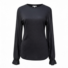 Load image into Gallery viewer, Purotatto Round Neck Blouse with Plisse Sleeves

