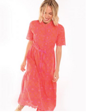 Load image into Gallery viewer, Vilagallo Dress Embroidered Solid Coral
