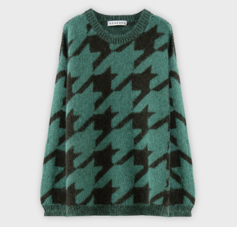 Rosso35 Wool Mohair Sweater Large Houndstooth Green