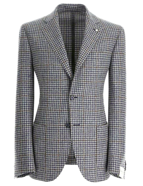 LBM Silk and Wool Sport Coat in Blue and Grey Check