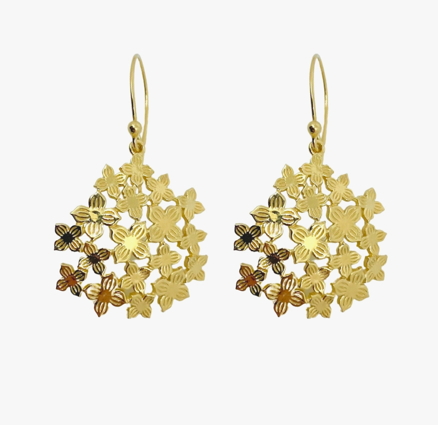 M Donohue Jardin Hydrangea Gold Hook Earrings