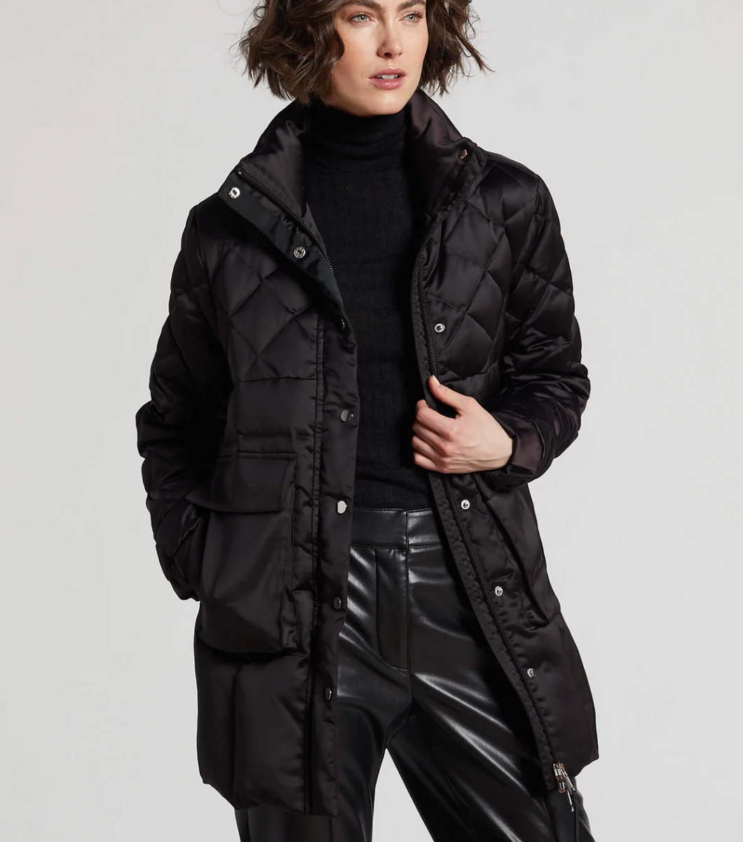 Adroit Praline Multi Quilt Mid Length Down Coat Black