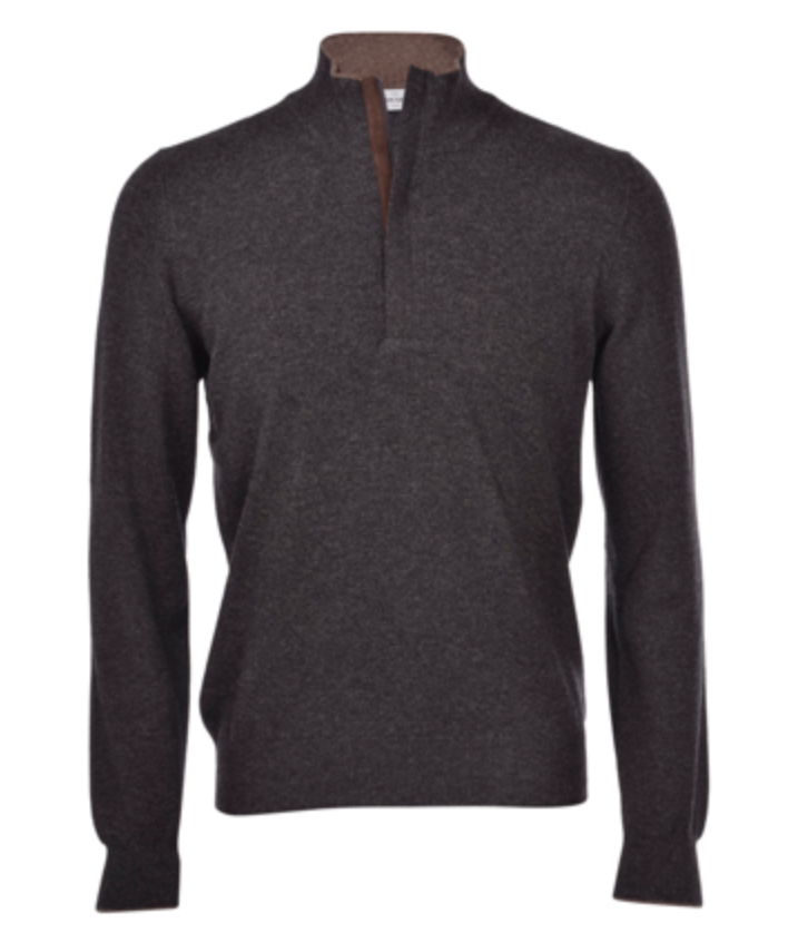 Gran Sasso 1/4 zip Pullover Sweater with Suede Trim Charcoal
