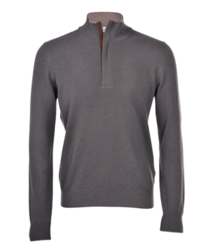 Gran Sasso 1/4 zip Pullover Sweater w/Suede Trim Grey