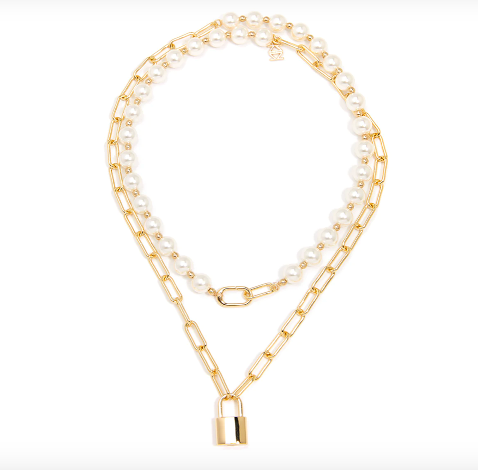 Z Jewelry Necklace Gold Pearl w/Lock