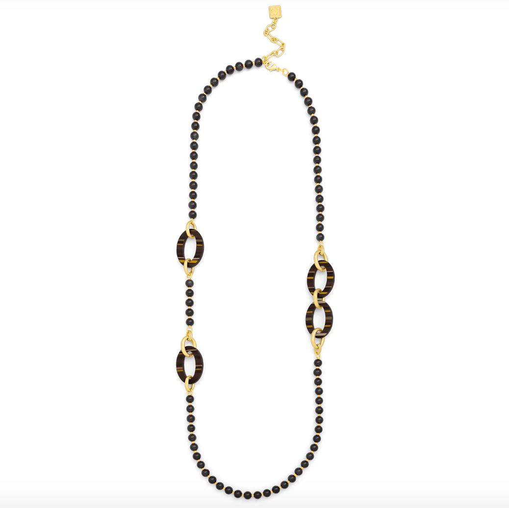 Z Jewelry Long Necklace Beaded Striped Elipse