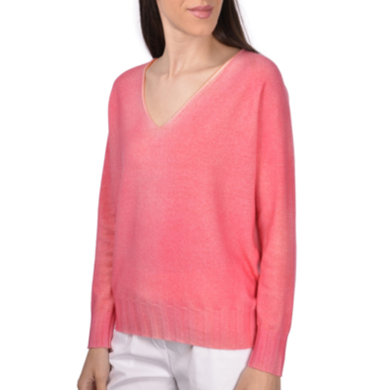 Gran Sasso Women's Cashmere V-Neck Sweater Pink/Apricot