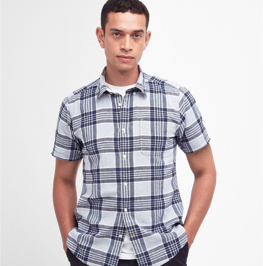 Barbour Reading SS Tailored Shirt Navy Plaid