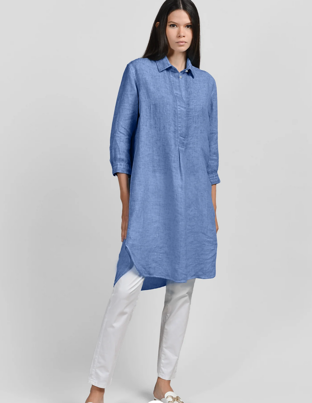 Ploumanach Linen Midi Shirtdress - Bay Blue