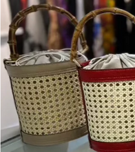 Load image into Gallery viewer, GF Rattan Bucket Bag With Leather Trim and Bamboo Handles
