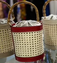 Load image into Gallery viewer, GF Rattan Bucket Bag With Leather Trim and Bamboo Handles
