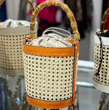 Load image into Gallery viewer, GF Rattan Bucket Bag With Leather Trim and Bamboo Handles
