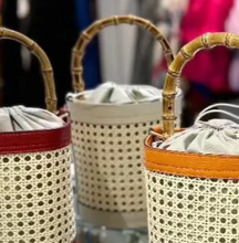 Load image into Gallery viewer, GF Rattan Bucket Bag With Leather Trim and Bamboo Handles
