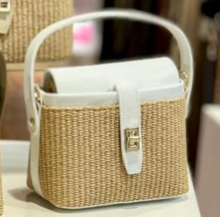 Load image into Gallery viewer, GF Raffia Bag With Leather Trim
