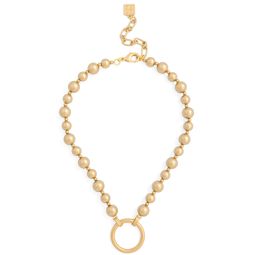 Z Jewelry Gold Beaded Circle Charm Necklace