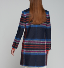 Load image into Gallery viewer, Vilagallo Coat Midi -Navy w/Pink and Orange Check
