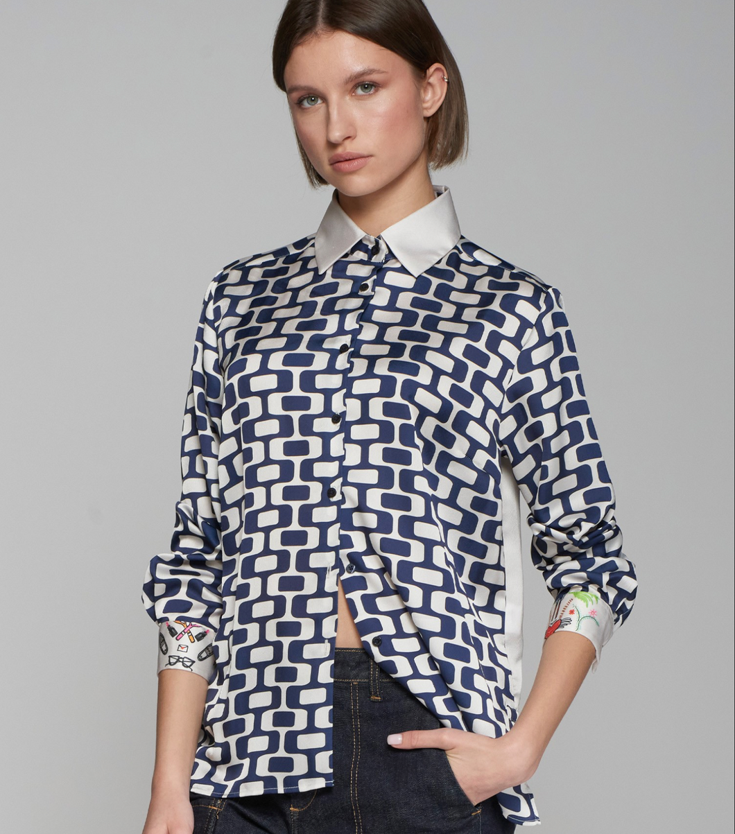 Vilagallo Blouse Irina Geometric Front w/Printed Back