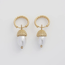 Load image into Gallery viewer, Fable Acorn Pearl Hoop Earrings
